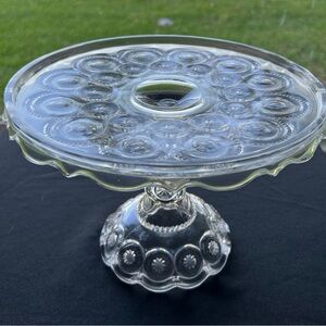 Moon and Star Vintage 9” Pedestal Cake Stand Clear Glass cake plate